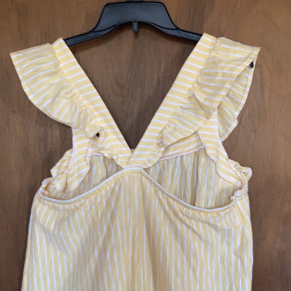 LC Lauren Conrad ruffle sleeve cotton tank top yellow & white stripes - Picture 11 of 15
